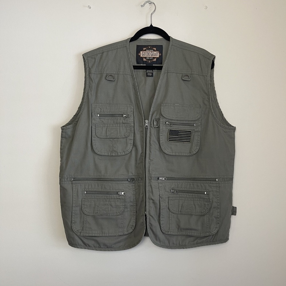Guide‎ Gear Field Tested Hunting Fishing Cargo American Flag Vest Men's Sz S